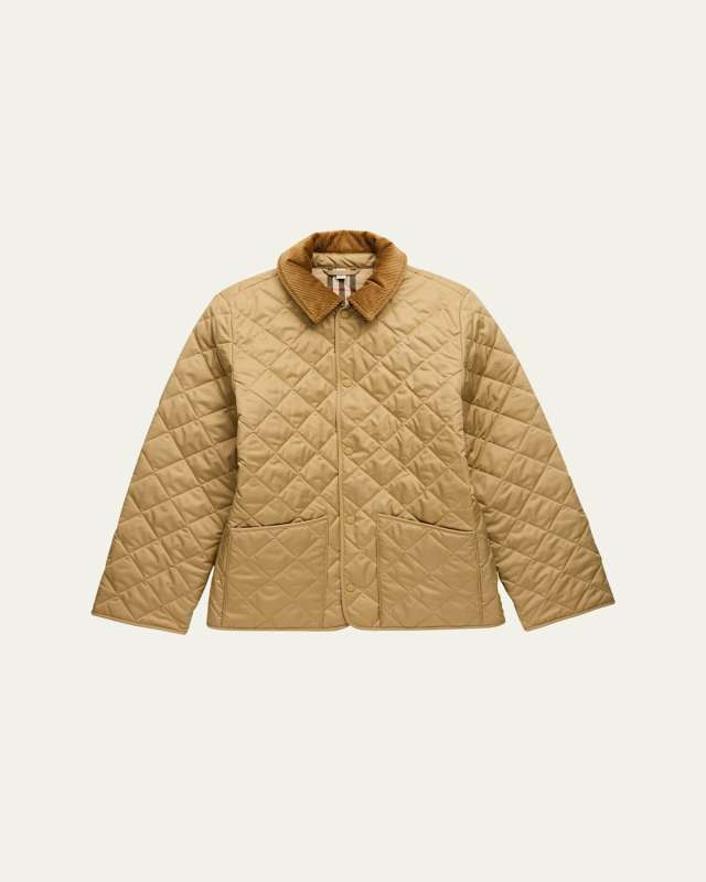 Girl's Milo Corduroy-Collar Quilted Jacket, Size Newborn-14